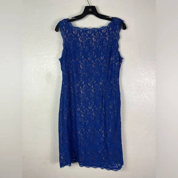 Adrianna Papell | Dresses | Adrianna Papell Blue Lace Sheath Dress Womens 2  | Poshmark